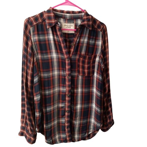 Vtg Abercrombie & Fitch Shirt Womens Size S Burgandy Plaid Buttons - Picture 1 of 5